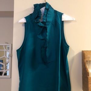 Jcrew ruffle neck silk shirt teal
